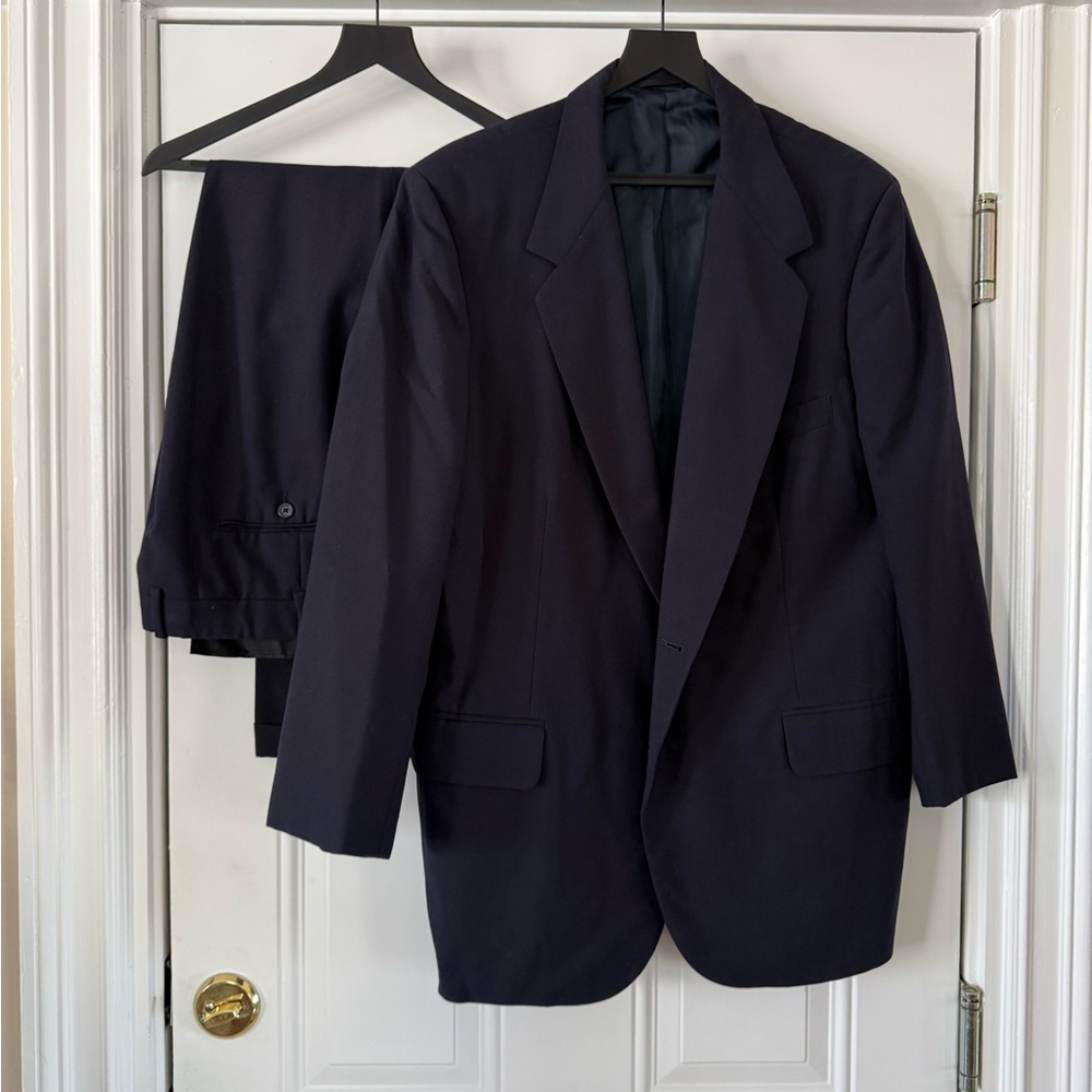 Vintage Navy Blue Suit, Made in USA, Union Made